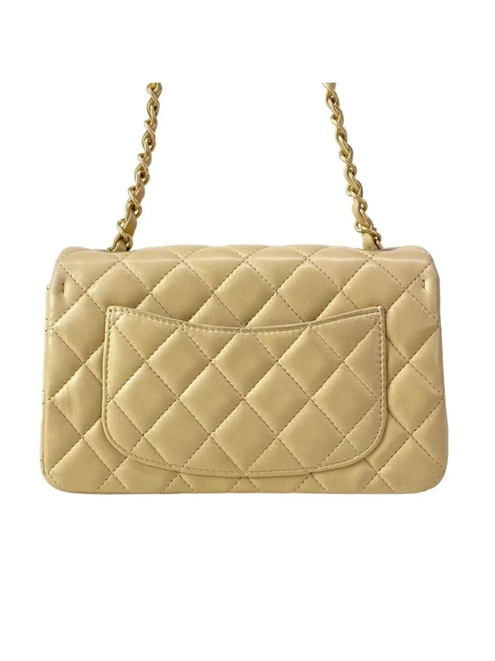 Chanel Shoulder Bag Mini Quilted Beige Matte Togo Chain Lambskin